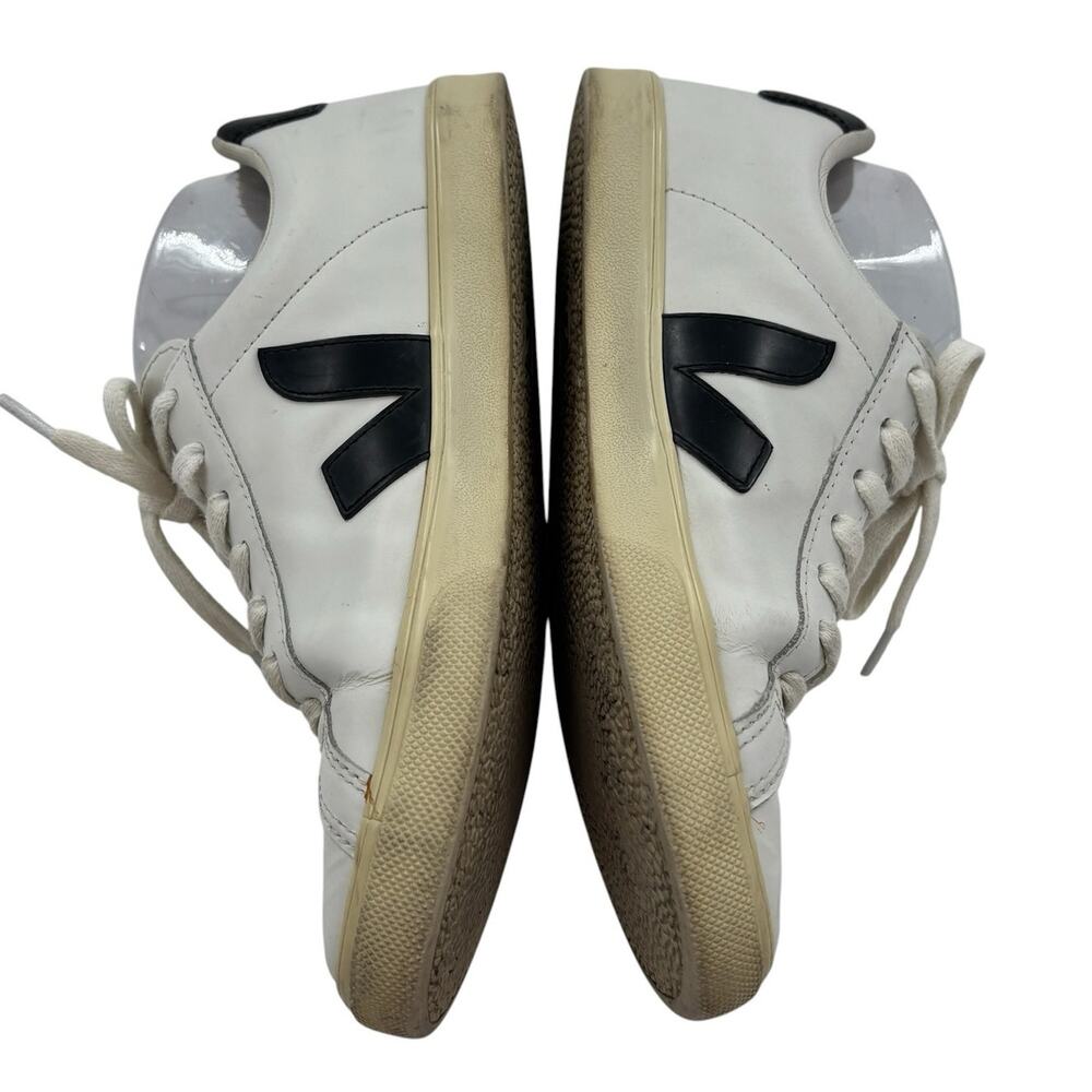 VEJA White Leather Low Top Retro Black Logo Sneakers - Picture 9 of 13